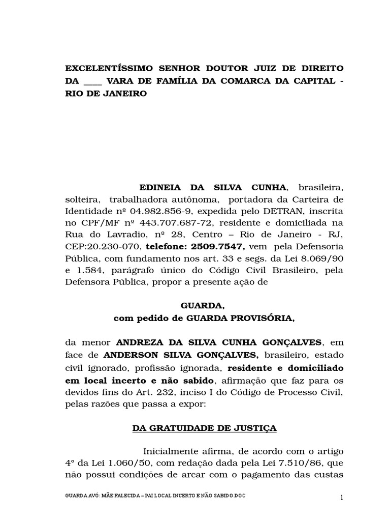 GUARDA AVÓ Mae Falecida Pai Local Incerto e Não Sabido | Julgamentos ...