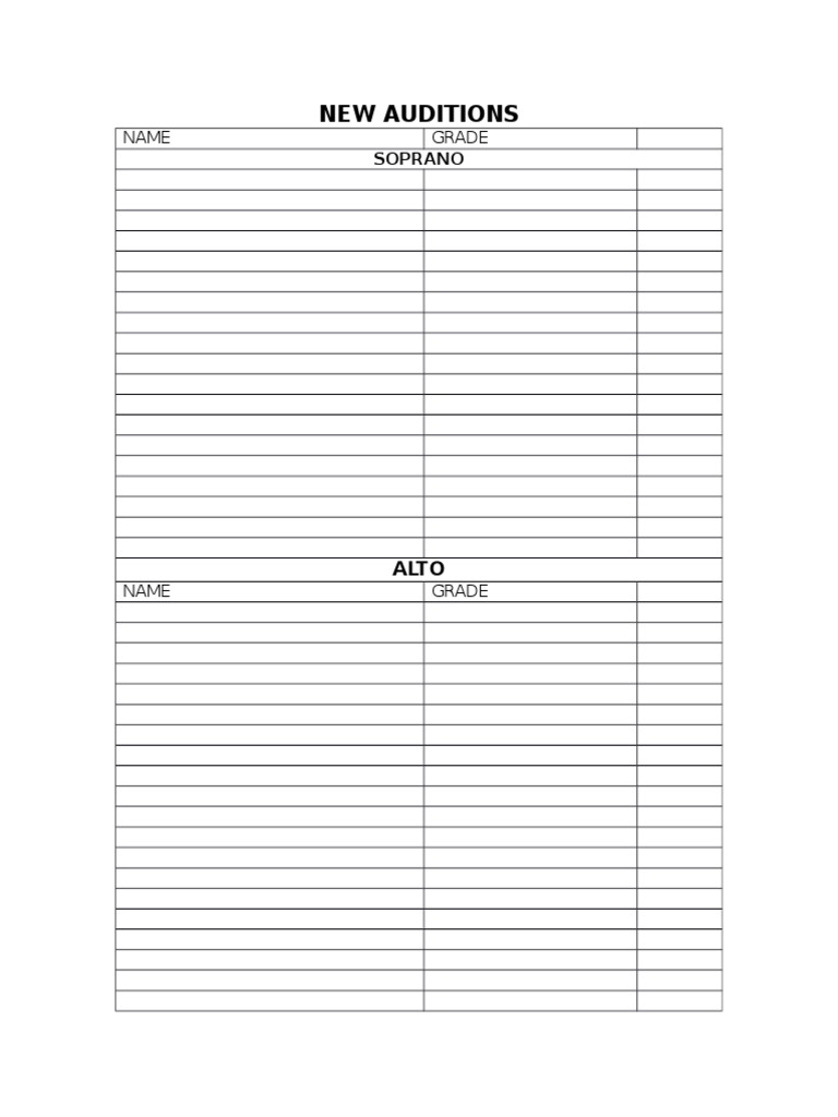 New Auditions: Name Grade | PDF