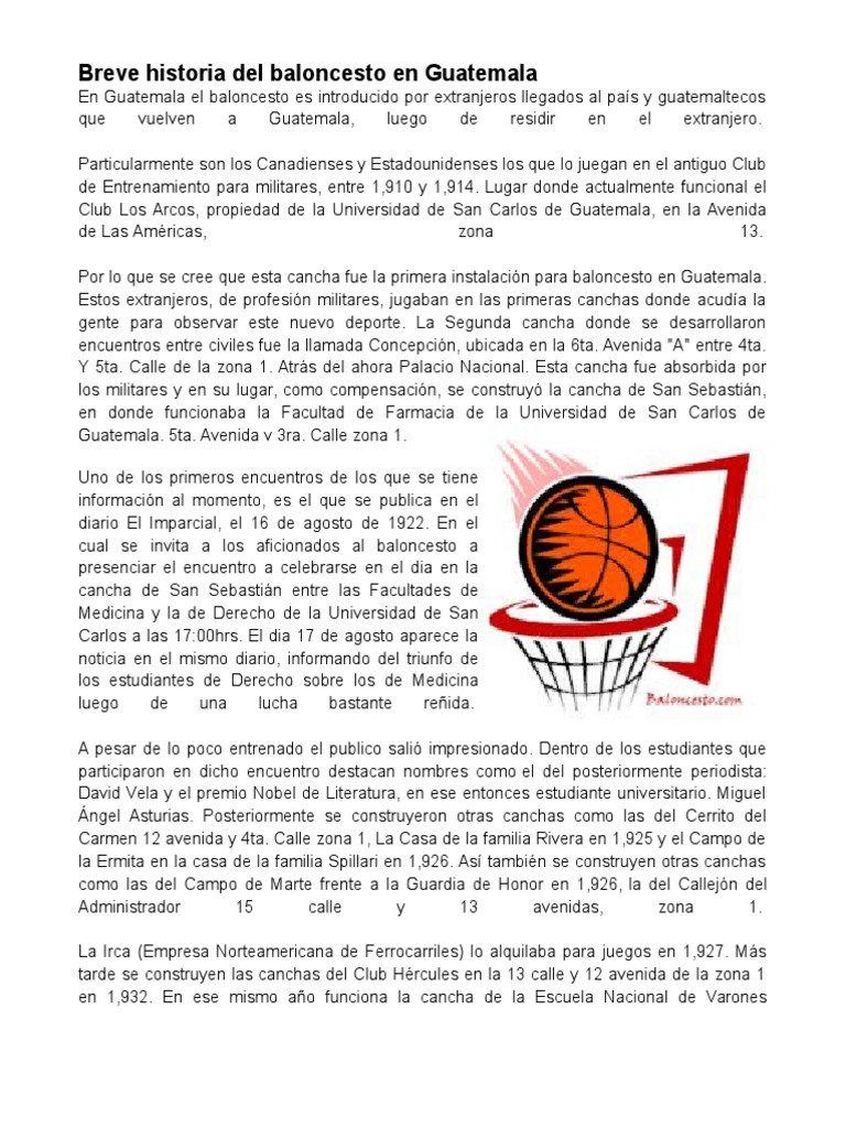 Historia Del Baloncesto Nacional | PDF | Deportes | Guatemala