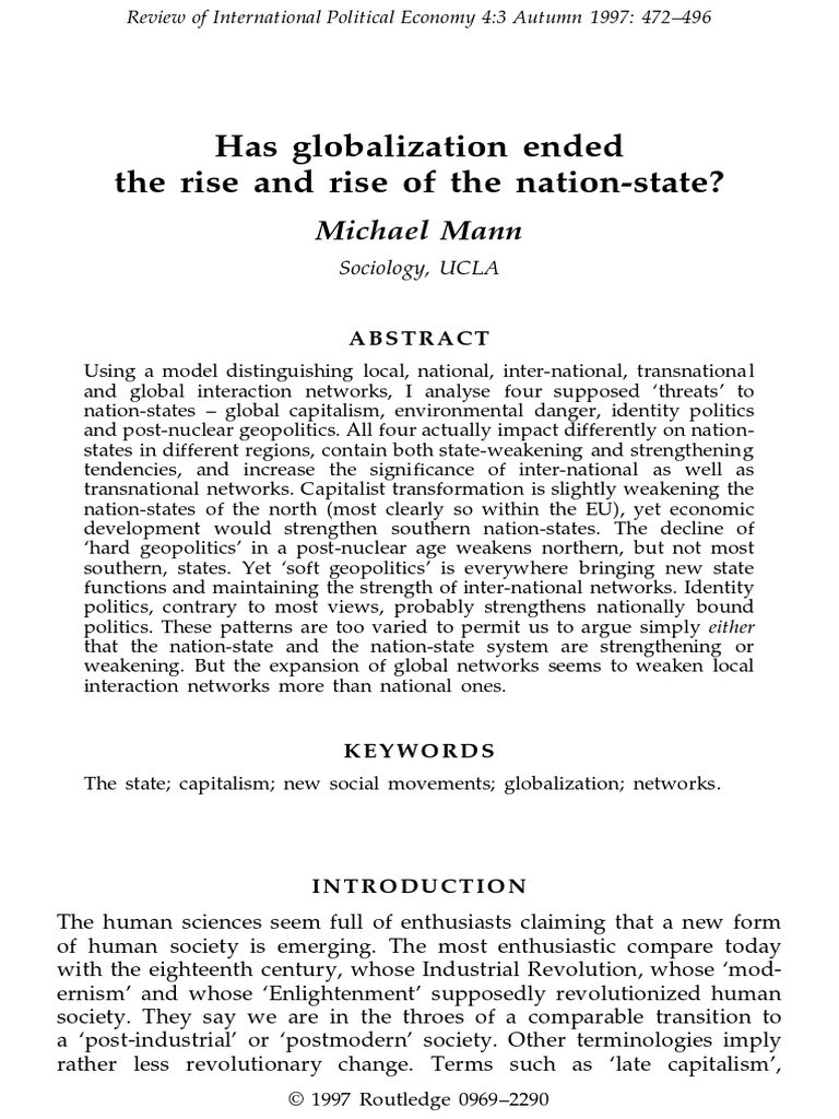 Mann M - Has Globalization Ended The Rise and Rise of The Nation-State ...