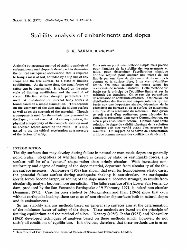 Slope Stability Analysis Using SARMA Method | PDF | Mechanical ...