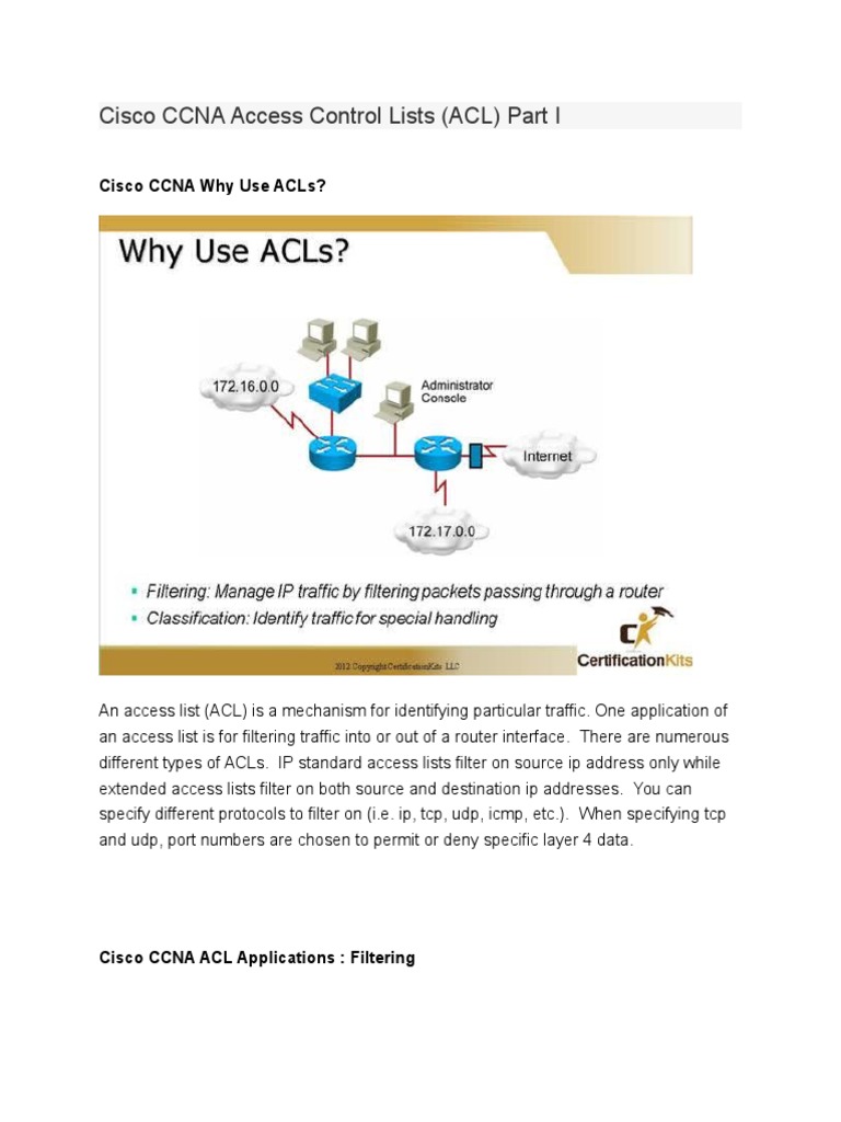 1.cisco CCNA Access Control Lists PDF Ip Address Firewall