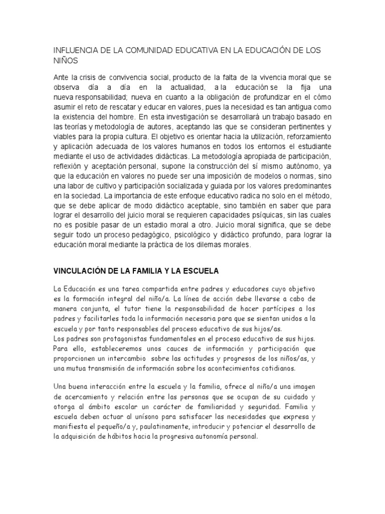 Influencia de la Comunidad en la Educación | PDF