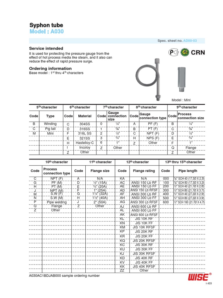 Syphon Tube Ordering Guide | PDF | Business | Computers