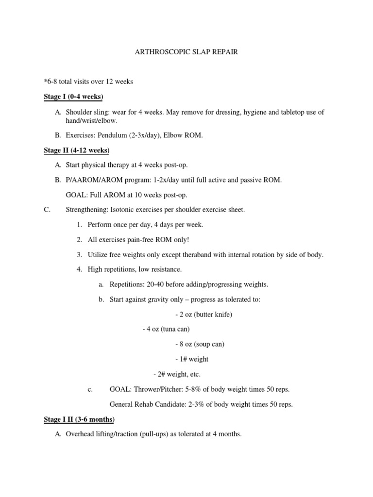 SLAP Tear Rehab Exercise Protocol | PDF | Anatomical Terms Of Motion ...