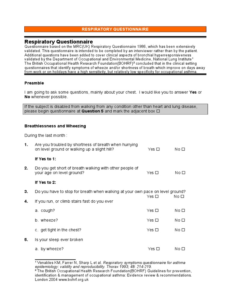 medical research council questionnaire on respiratory symptoms