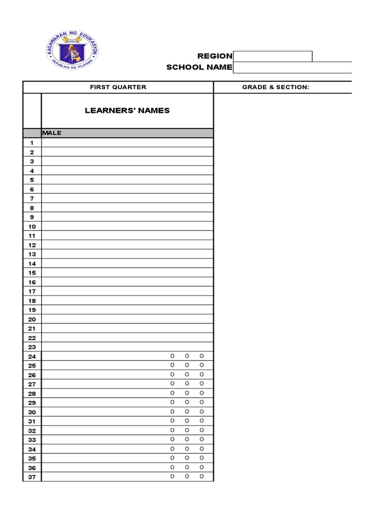 First Quarter Class Record Template | PDF | Cognition | Change