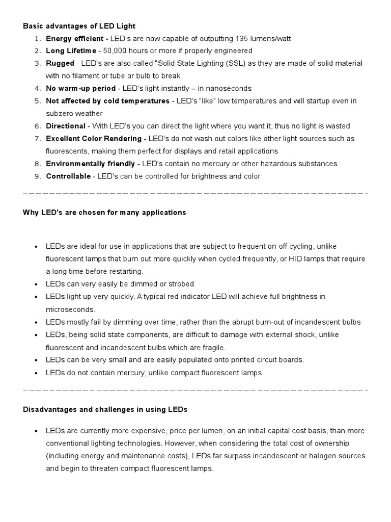 Led Lights Advantages and Disadvantages Light Emitting Diode