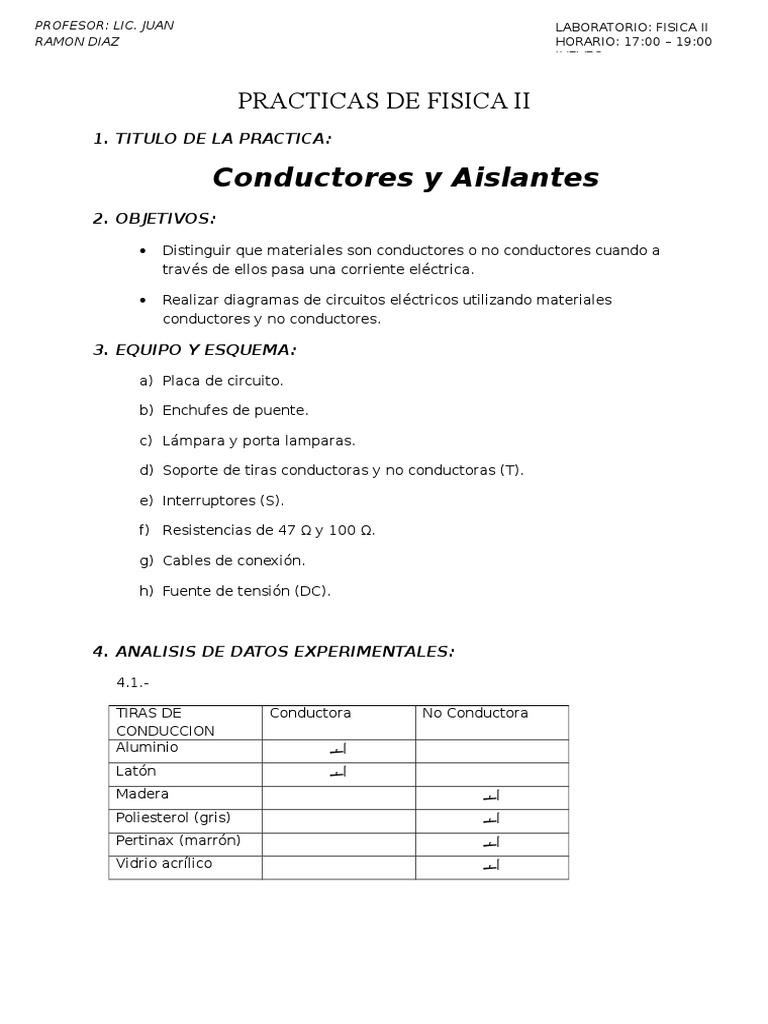 Conductores y Aislantes en Circuitos | PDF | Aislador (Electricidad ...