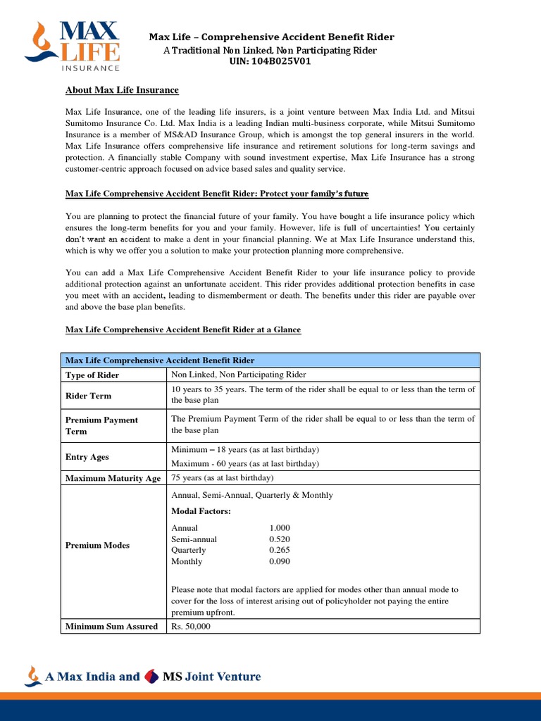 Max Life Comprehensive Accident Benefit Rider An Overview of Key Features, Benefits, and Claims