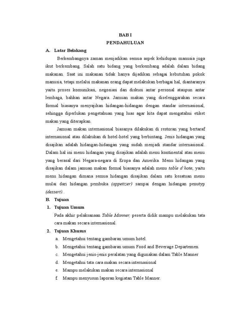 Laporan Praktek Table Manner