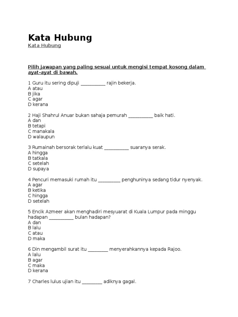 Latihan Kata Hubung Exercise