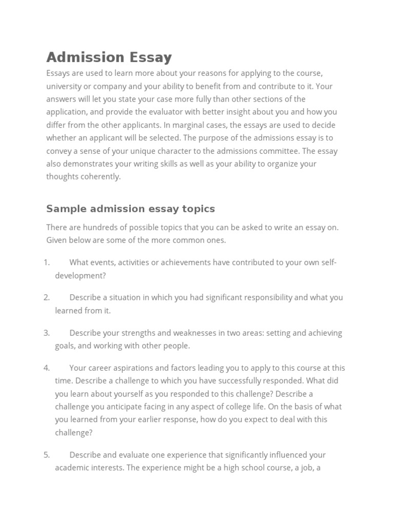 Admission Essay Essays University And College Admission