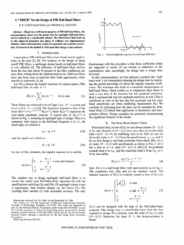 A "TRICK" For The Design of FIR Half-Band Filters | PDF | Low Pass ...