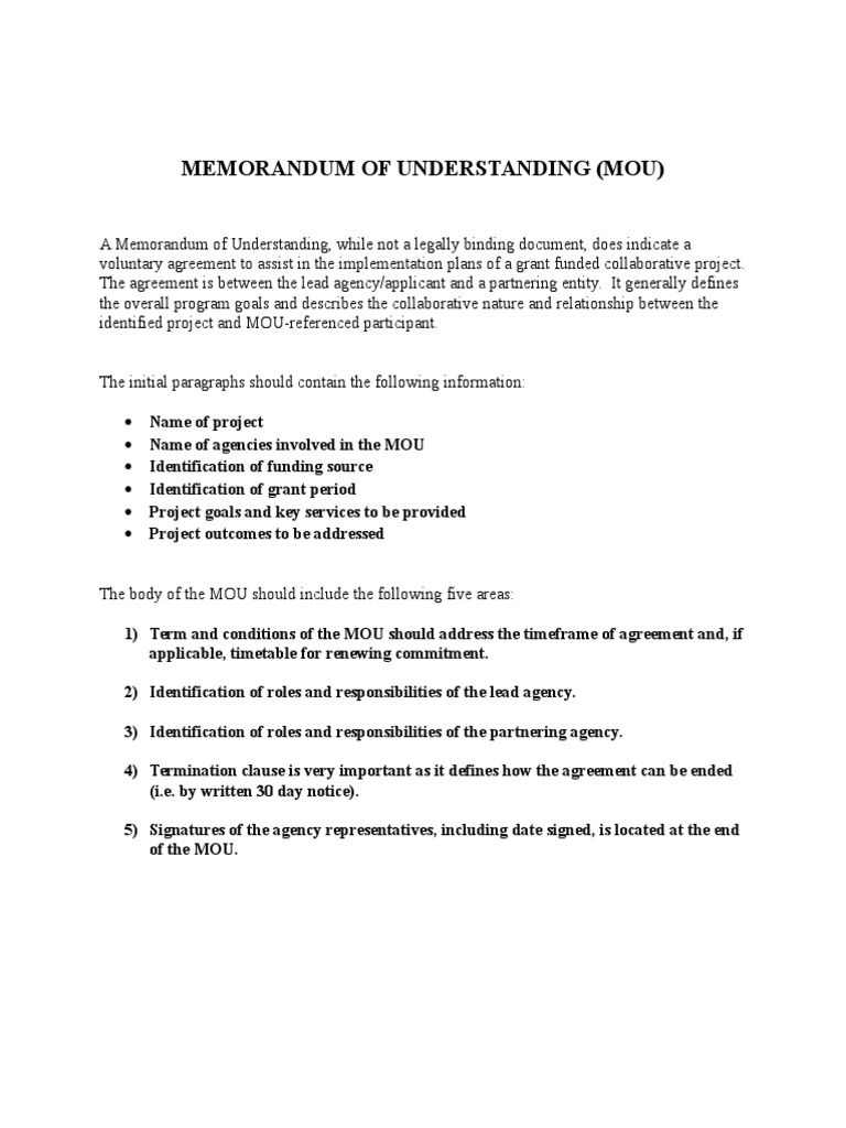 MOU Sample Letter | PDF | Memorandum Of Understanding | Literacy