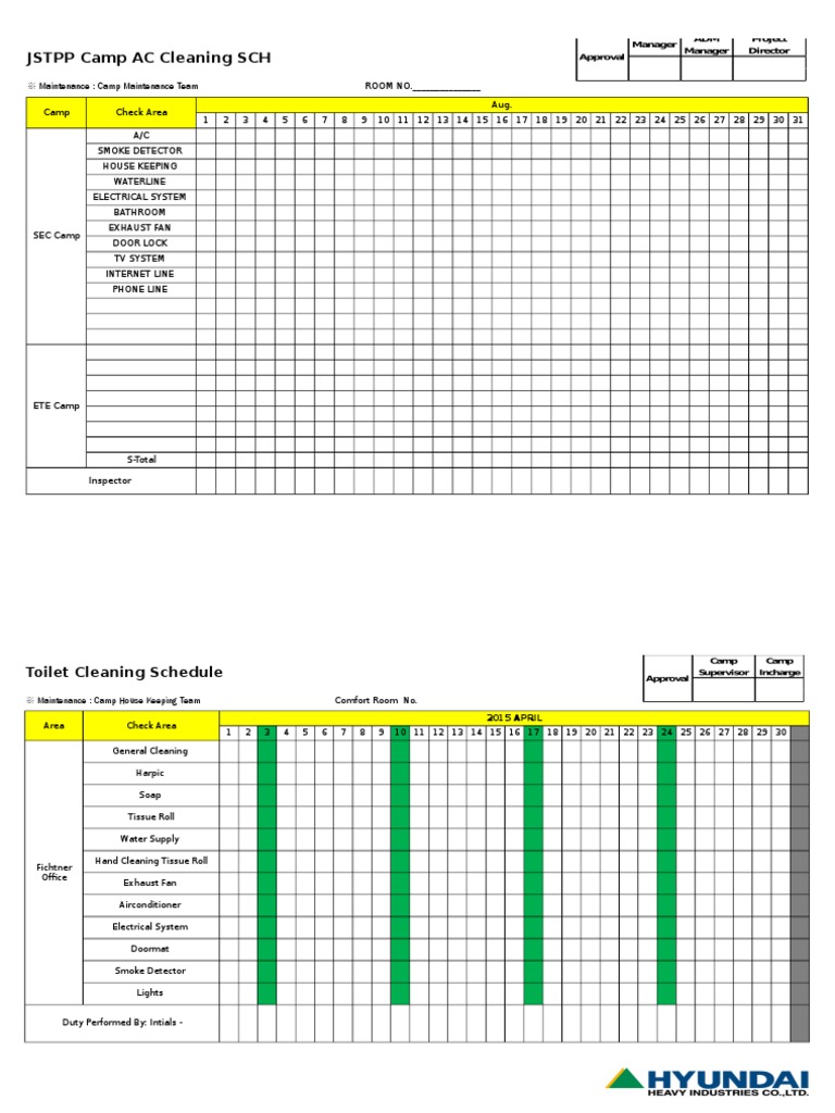 Toilet Cleaning Schedule | PDF