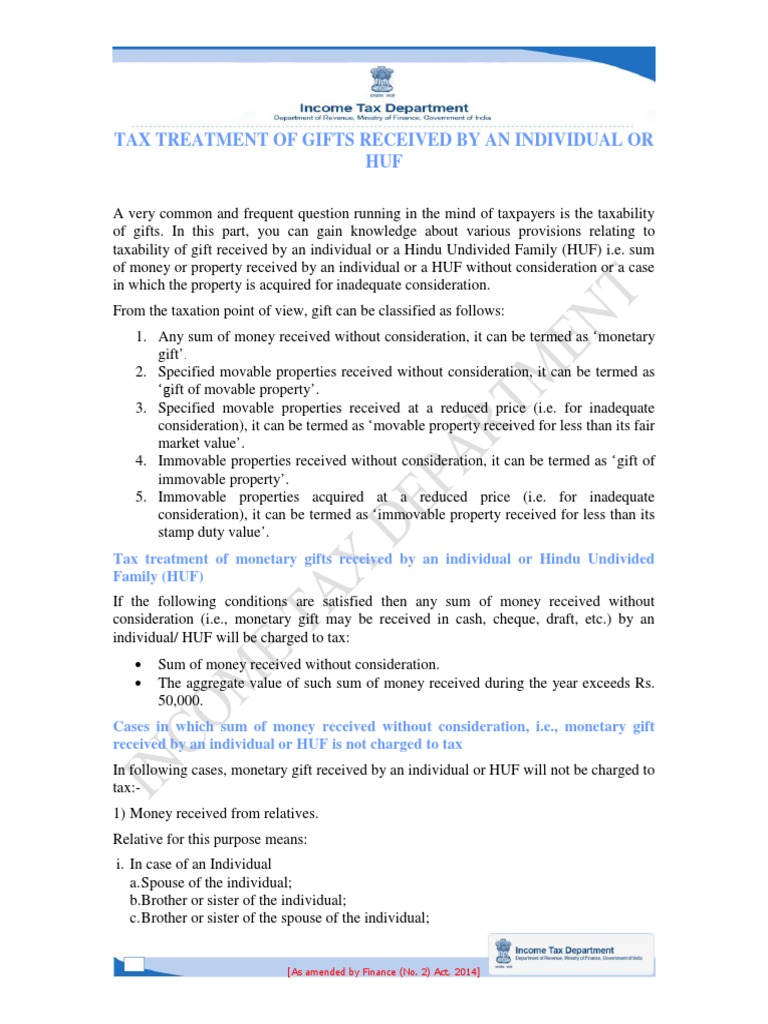 Tax Treatment of Gifts PDF Market Value Property