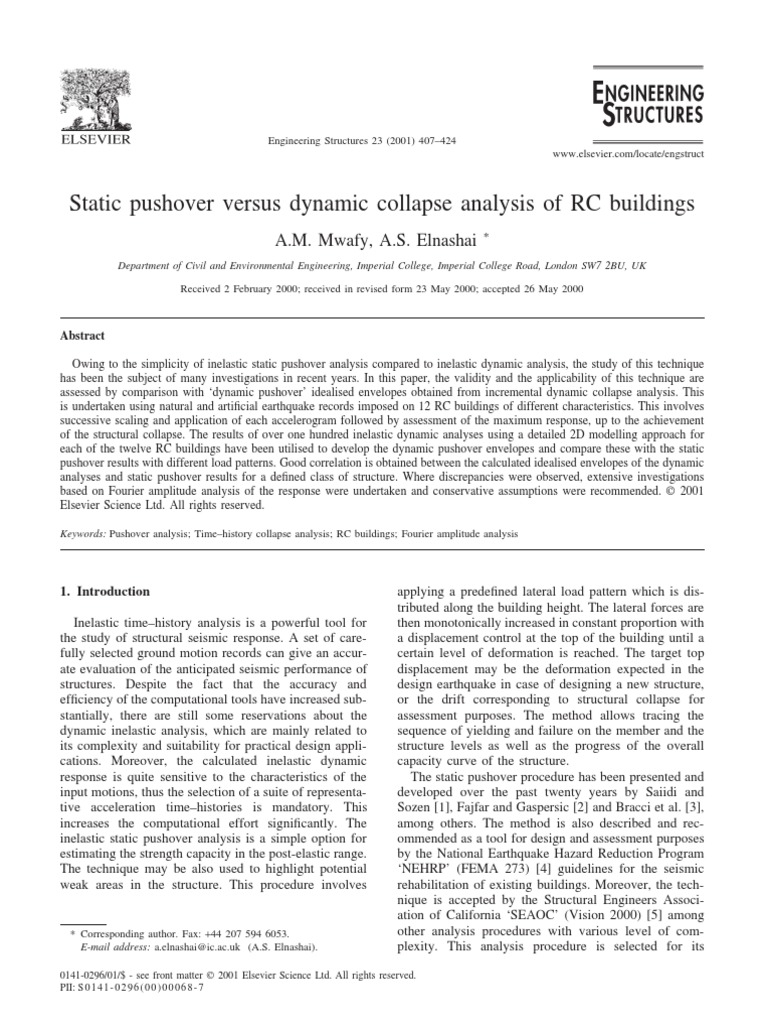 Static Pushover Versus Dynamic Collapse Analysis of RC Buildings | PDF