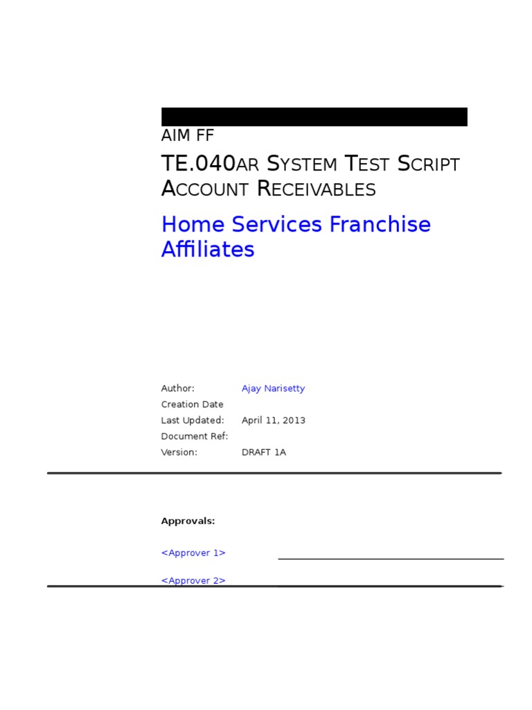 TE040 Account Receivables Test Scripts | PDF | Debits And Credits | Receipt
