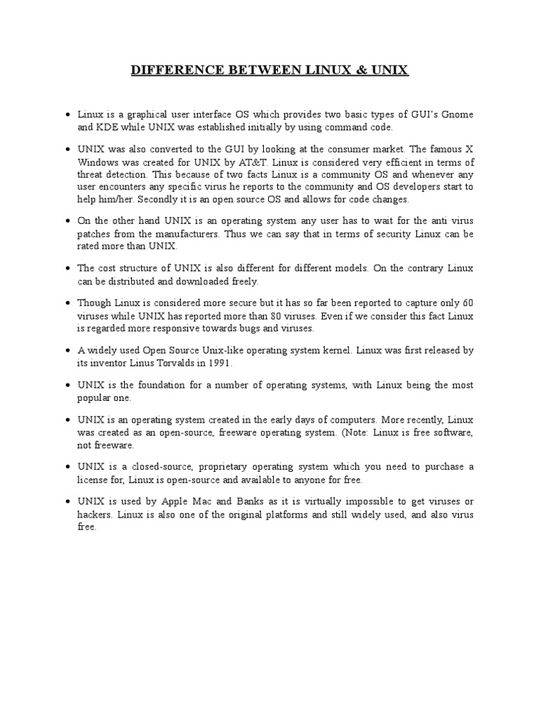 Difference Between Linux & Unix | PDF | Command Line Interface ...