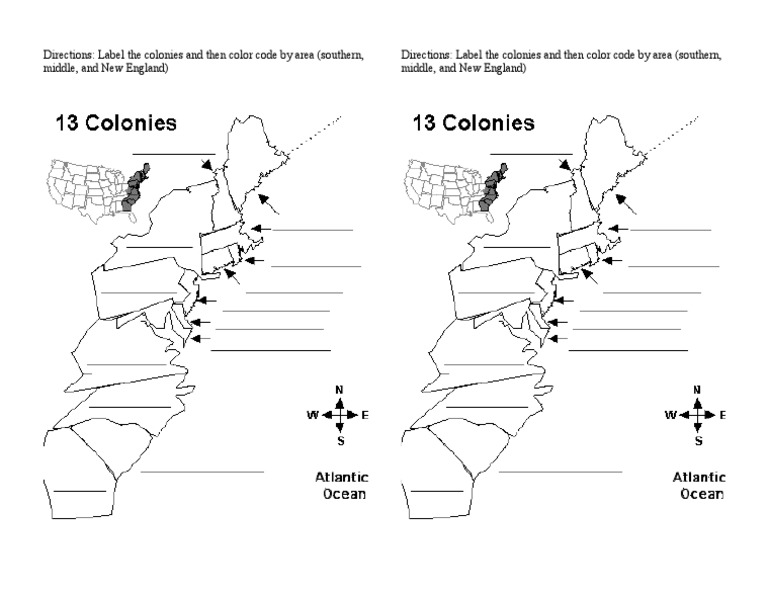 13 Colonies Blank Map  PDF