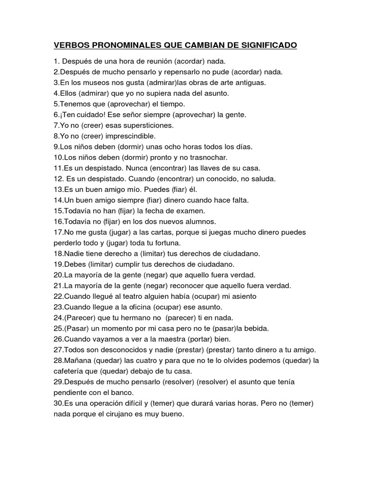 Verbos Pronominales y su Significado | PDF | Arte