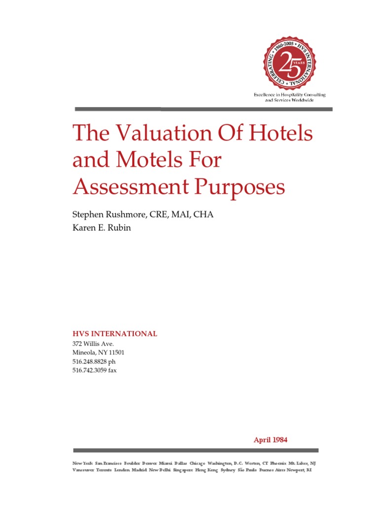 The Valuation of Hotels and Motels For Ass Purpose PDF Real Estate Appraisal Market Value