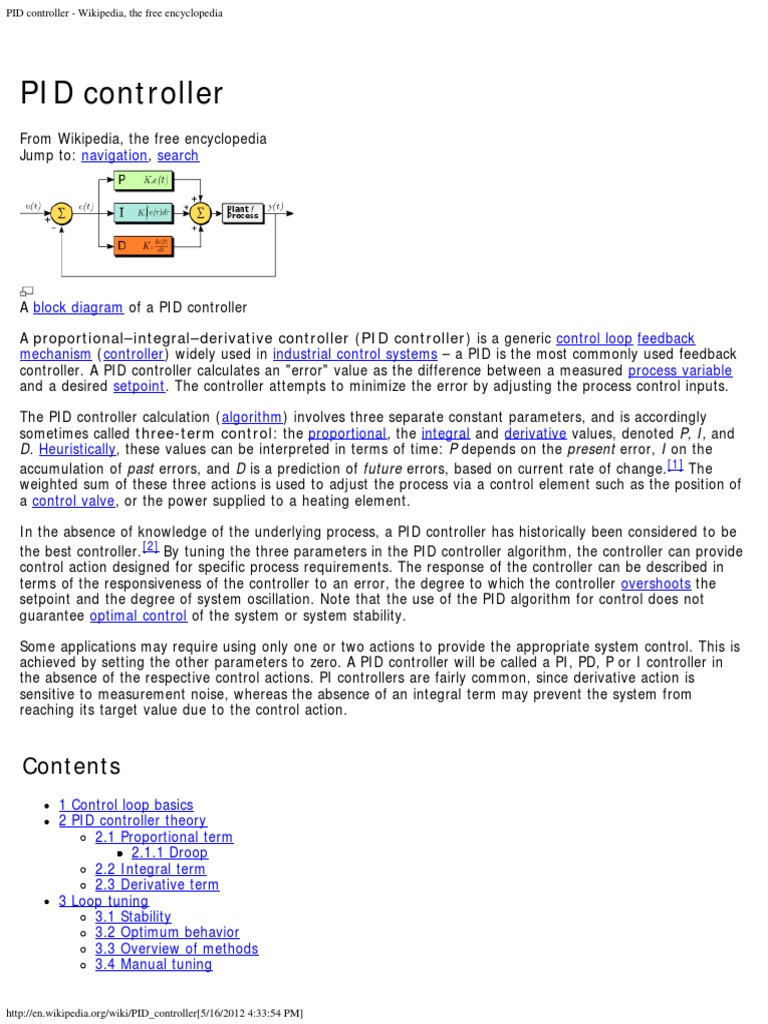 PID Controller - Wikipedia, The Free Encyclopedia | Control Theory ...