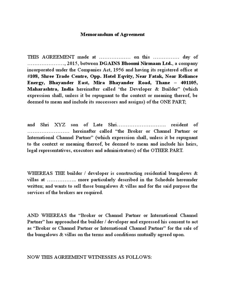 Real Estate Channel Partner Agreement | PDF | Real Estate Law | Natural ...