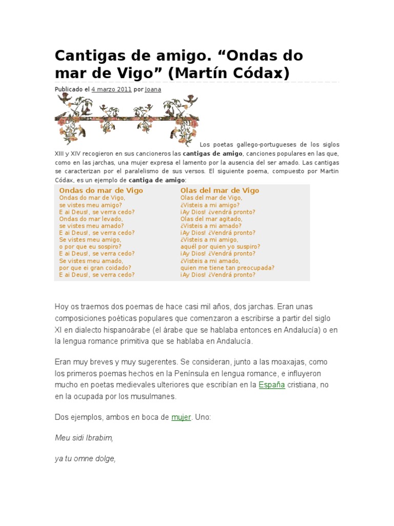 Cantigas de Amigo Poesía Idiomas