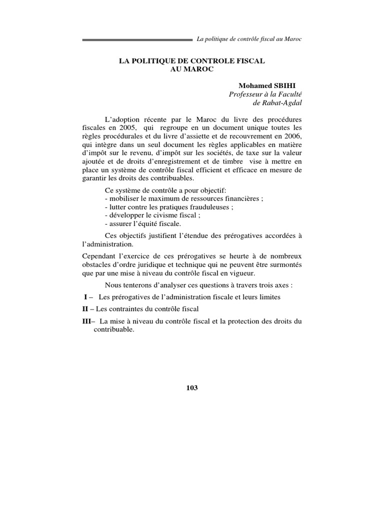 Politique de contrôle fiscal au Maroc | PDF | Impôts | Droit statutaire