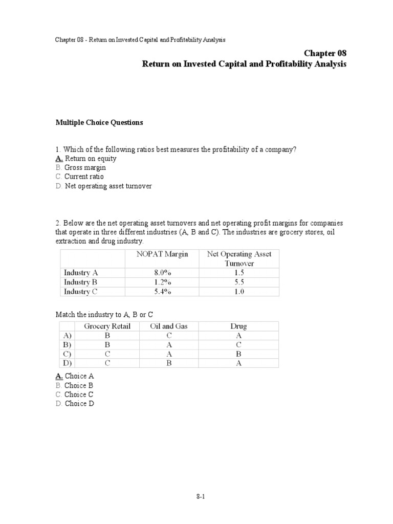 Chap 008 RETURN ON INVESTED CAPITAL AND PROFITABILITY ANALYSIS PDF