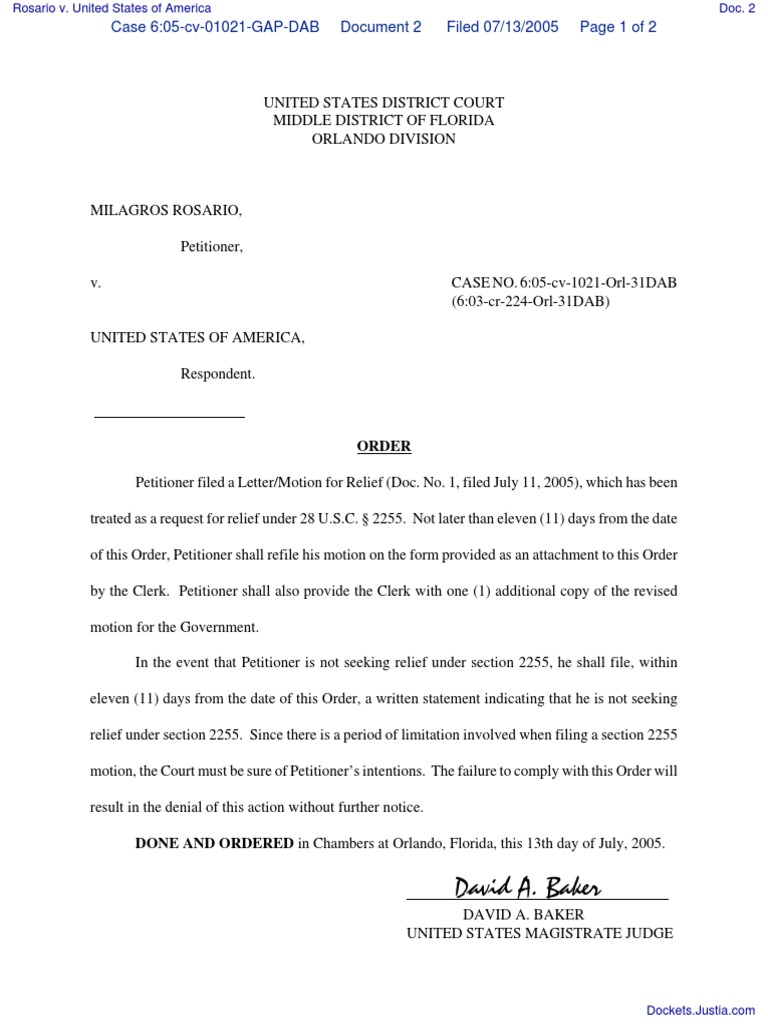 Motion for Relief under § 2255 Order | PDF | United States District ...