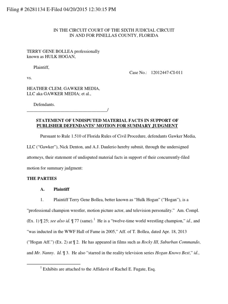 Hulk Hogan Gawker Court Filing PDF Gawker Lawsuit