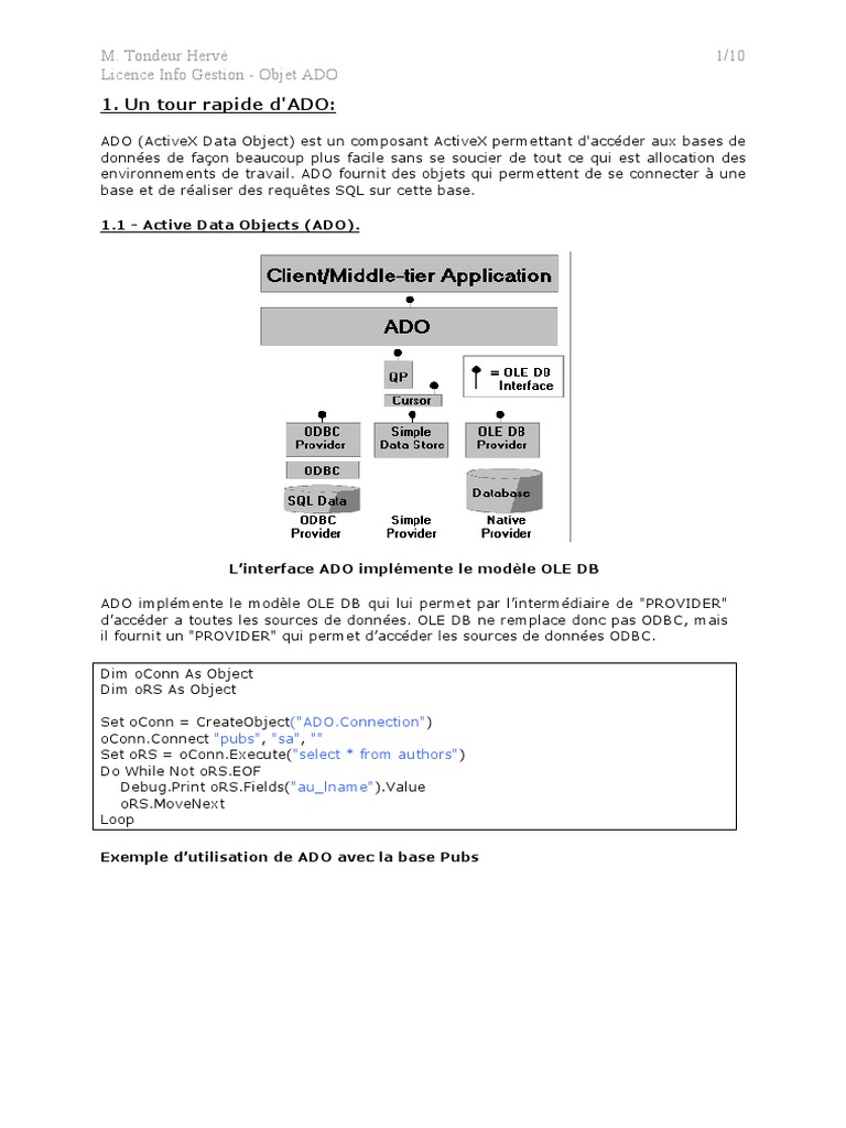 Introduction à ADO et connexions DB | PDF | Microsoft Access | Gestion ...