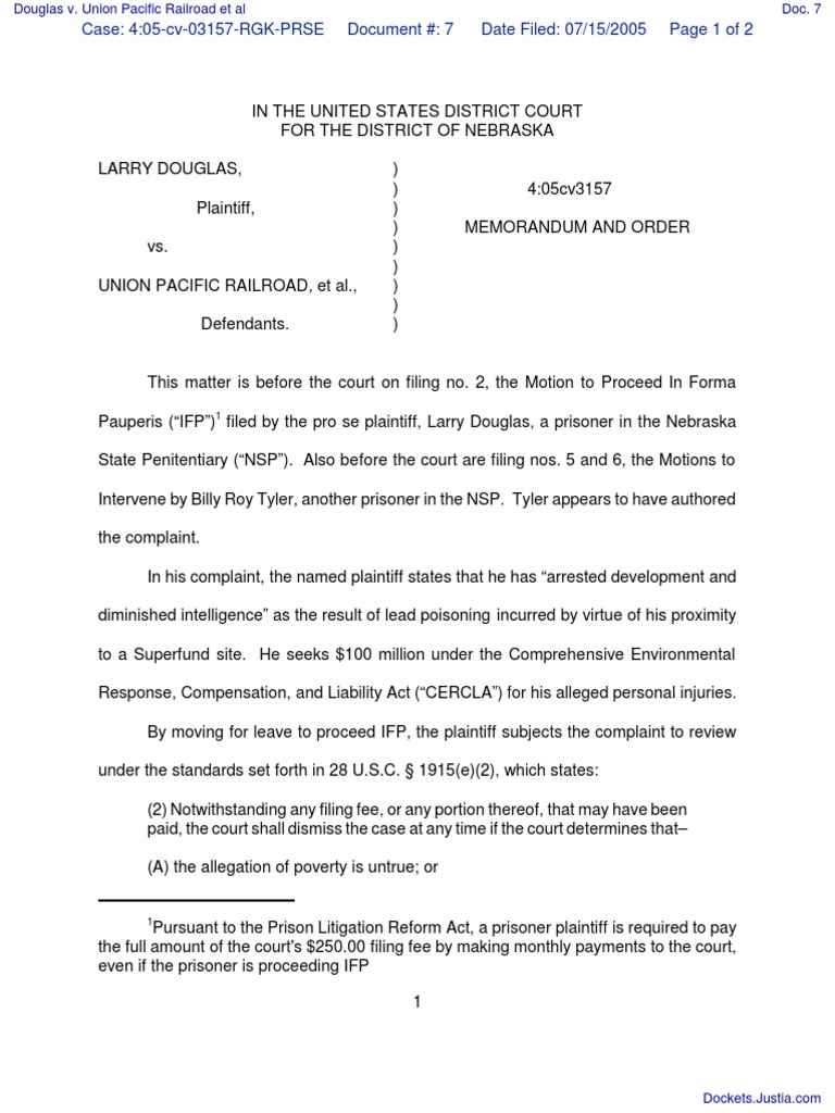 Douglas v. Union Pacific Railroad et al Document No. 7 Complaint