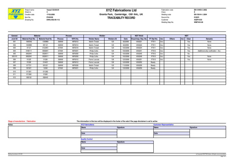 Welding Coordinator WeldMap Weld Data Sheet Welding Construction