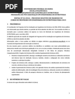 UFBA Edital Processo Seletivo Mestrado Estruturas 2015