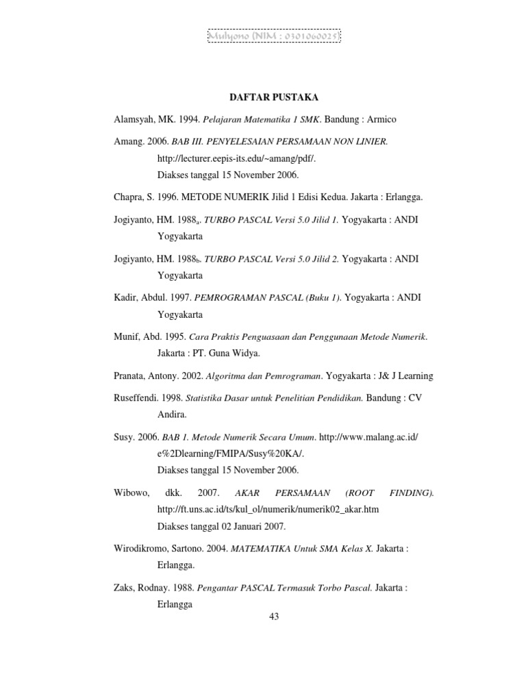 Skripsi Daftar Pustaka Contoh Skripsi Program Studi Pendidikan Matematika