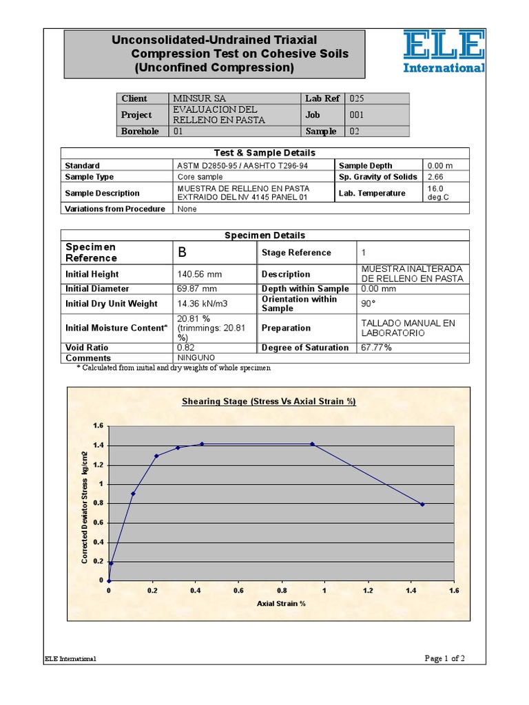 Triaxial Compression Test on Cohesive Soils | PDF