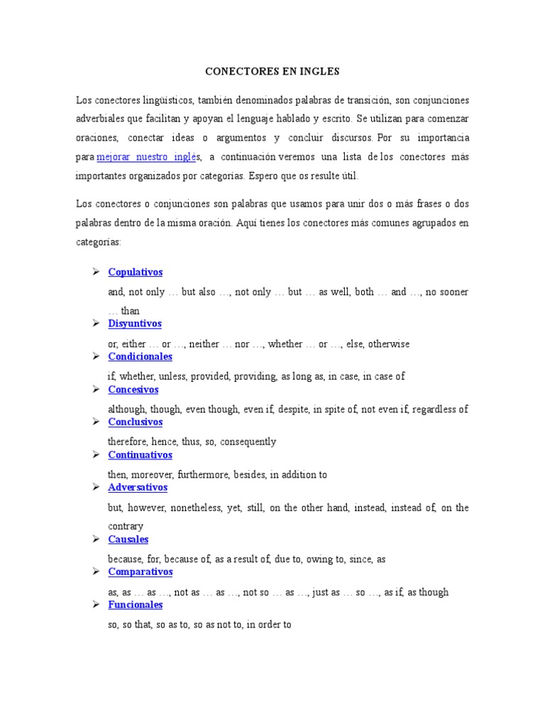 Conectores en Ingles | PDF | Lingüística | Idiomas