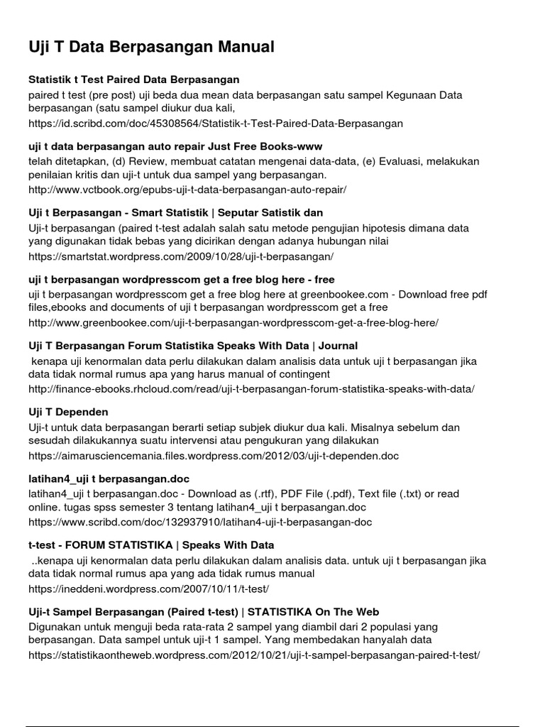 Uji T Data Berpasangan Manual
