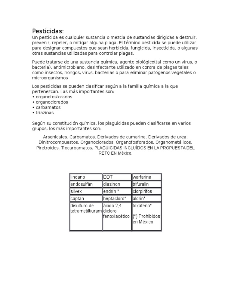 Tipos Y Usos De Pesticidas Pdf Pesticida Plaga Organismo