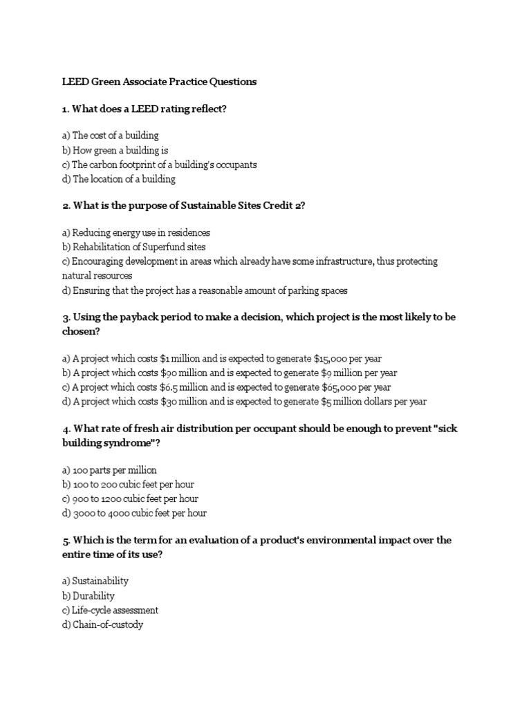 TTLEED Green Associate Practice Questions Leadership In Energy And