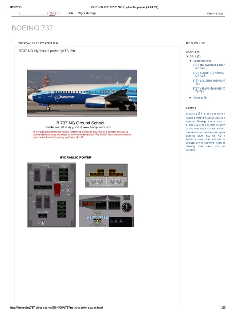 BOEING 737 B737 NG Hydraulic Power (ATA 29) PDF Aircraft Flight