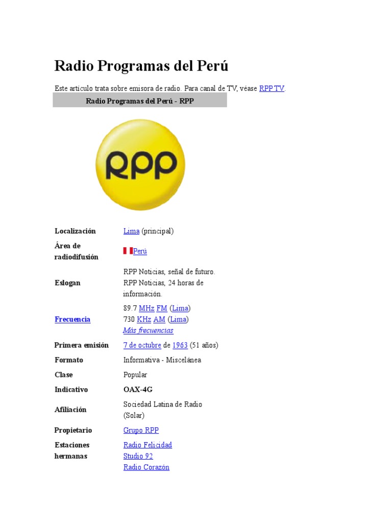 Radio Programas Del Peru PDF Radiodifusión Medios de comunicación