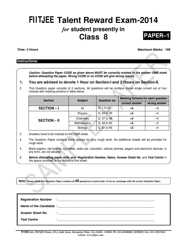 Ftre 2014 Sample Paper Class 8 Paper 1 Chloroplast Chemistry