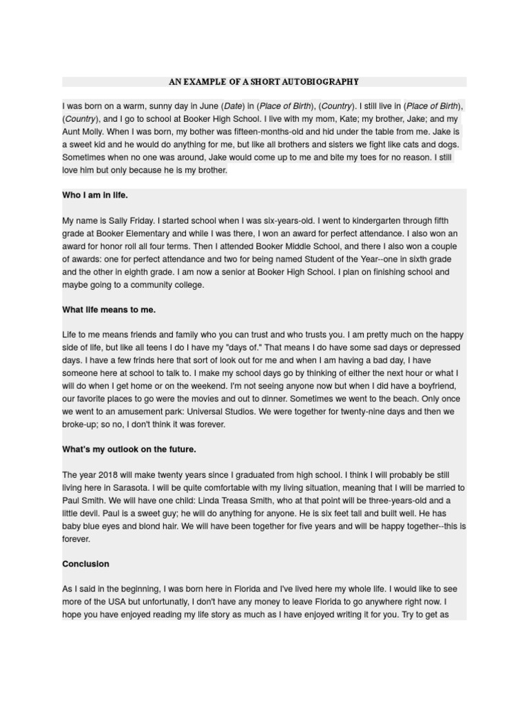 short autobiography example