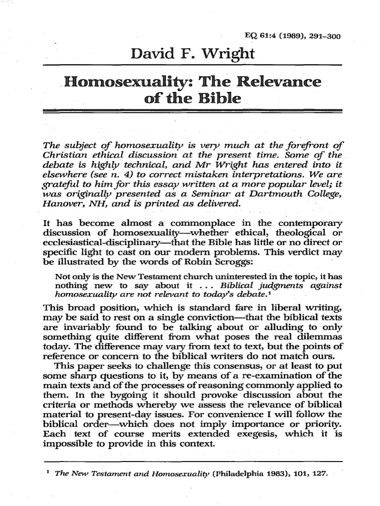 19894_291 Homosexuality the Relevance of the Bible Homosexuality