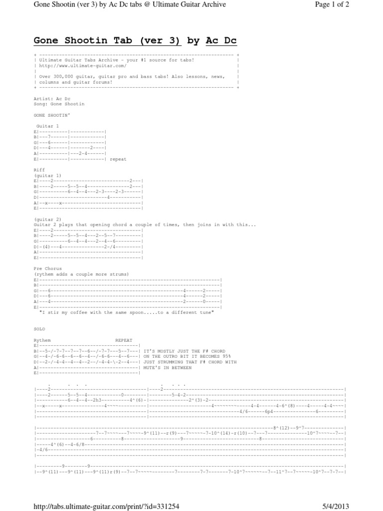 ACDC Gone Shootin | PDF | Guitars | Celtic Musical Instruments
